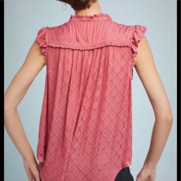 Anthropologie Maeve Pink Suva Ruffled V-neck Top - Picture 2 of 6
